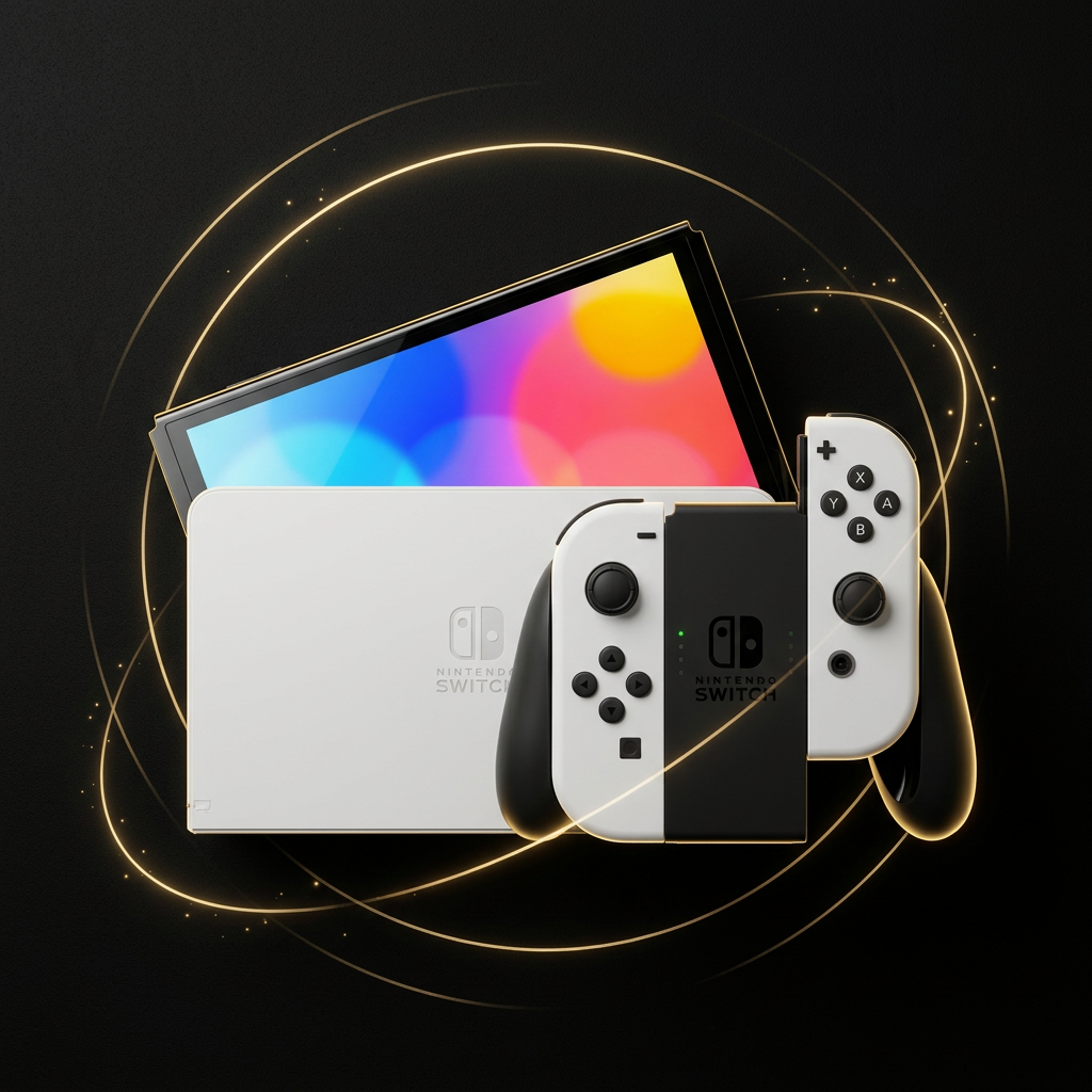 Gaming: producto destacado sobre fondo negro con detalles dorados