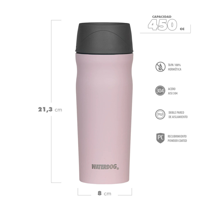 Vaso Waterdog 450CC con Tapa Plastica - Rosa BOSSA450PK