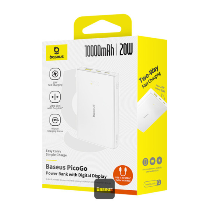 Cargador Baseus Power Bank Picogo 10000 MAH 20W - Blanco