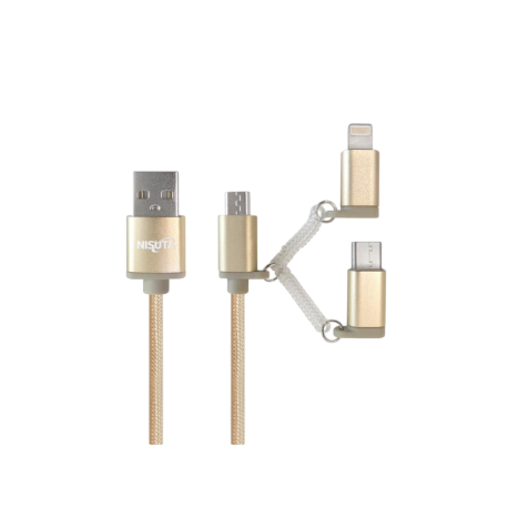 Cable Nisuta USB a Micro Usb, Lightning y USB C - Dorado NSCAUSB31