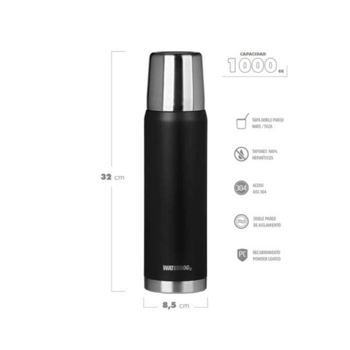 Botellon Termico Waterdog 1000CC - Negro OBUS1000BK
