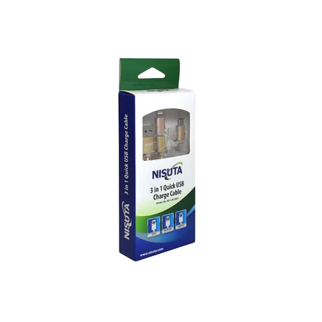 Cable Nisuta USB a Micro Usb, Lightning y USB C - Dorado NSCAUSB31