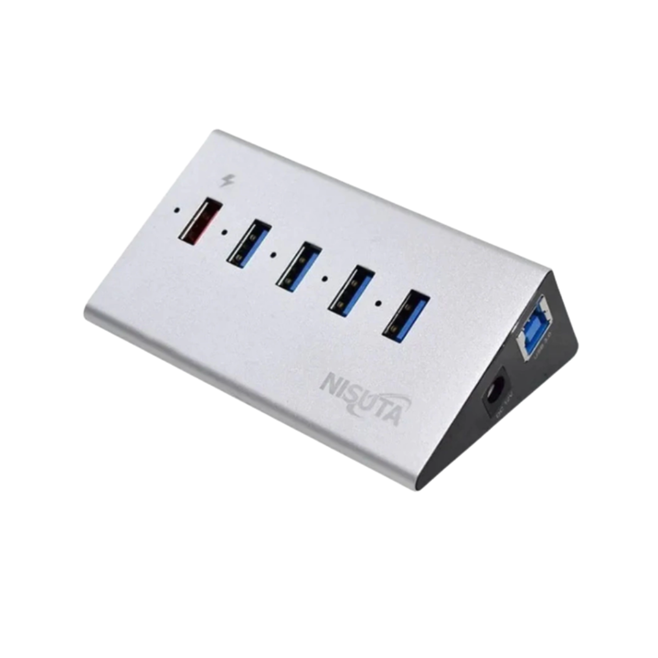 Adaptador Nisuta HUB 4 Puertos + 1 QC de Carga Rapida - Negro NSUH053Q