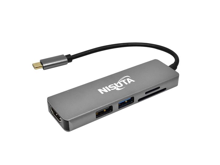 Adaptador Nisuta USB a Hdmi y Lector de Tarjetas - Gris NSUCD1