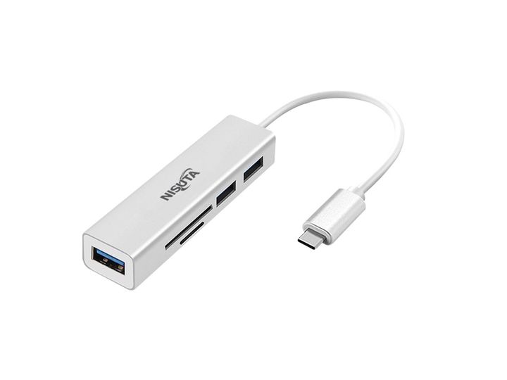Adaptador Nisuta 3 Puertos y Lector de Tarjetas - Gris Nsucdut